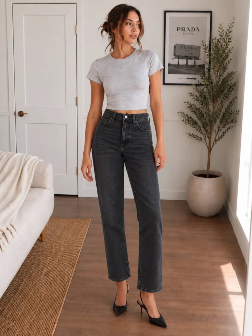 AGOLDE Kye Mid Rise Straight Crop Jeans 22 Fits 25 Tryst Black $218